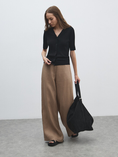Женские широкие брюки  MAISON DAVID, Артикул KF019, коричневый | 4603134. Ракурс 2