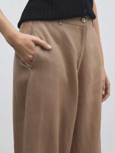 Женские широкие брюки  MAISON DAVID, Артикул KF019, коричневый | 4603134. Ракурс 3