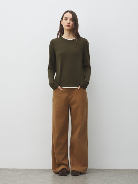 Женские широкие джинсы  MAISON DAVID, Артикул ZH25-143, коричнево-бежевый | 4607400. Ракурс 2