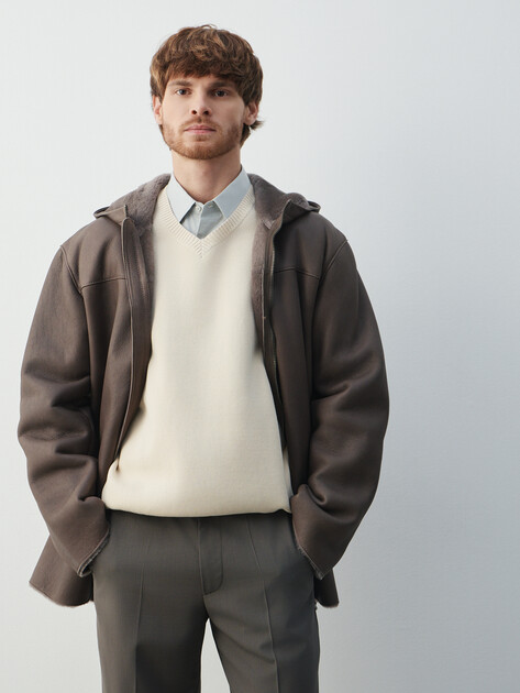 Мужская дубленка  MAISON DAVID, Артикул RV-M3A-D, серо-коричневый | 4630413. Ракурс 5