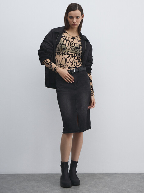 Юбка из денима MAISON DAVID, Артикул ZH25-57, черный | 4642298. Ракурс 2