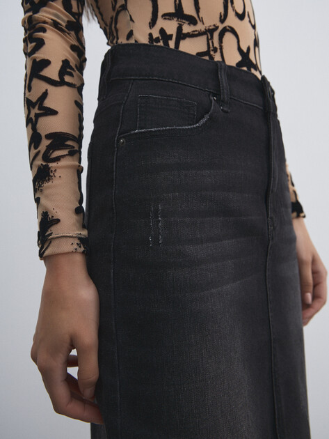 Юбка из денима MAISON DAVID, Артикул ZH25-57, черный | 4642298. Ракурс 3