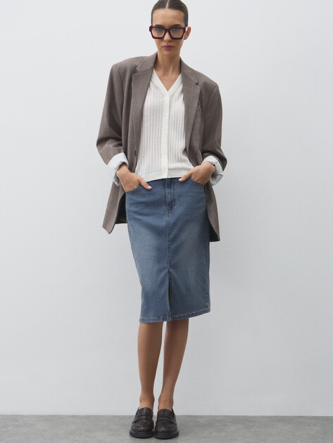 Юбка из денима MAISON DAVID, Артикул ZH25-57, серо-синий | 4642312. Ракурс 2