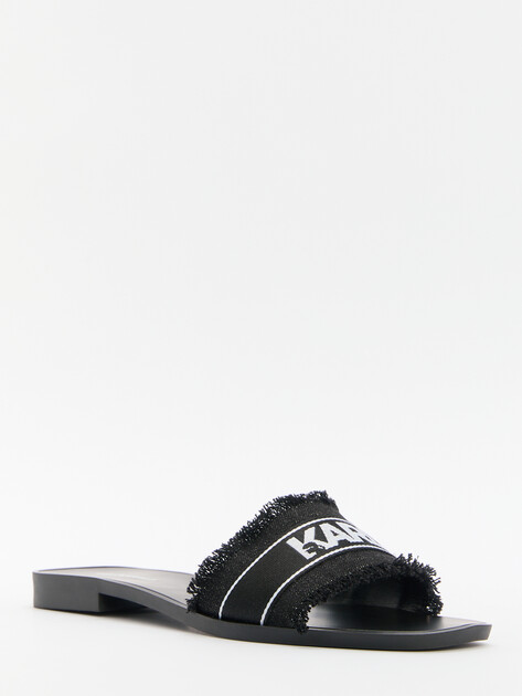 Женские шлепанцы из денима KARL LAGERFELD SKOOT II Border Slide, Артикул KL80411, черный | 4643449. Ракурс 3