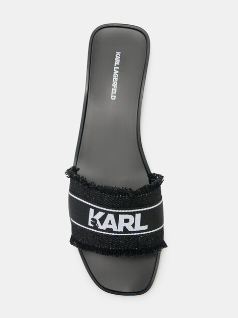 Женские шлепанцы из денима KARL LAGERFELD SKOOT II Border Slide, Артикул KL80411, черный | 4643449. Ракурс 5