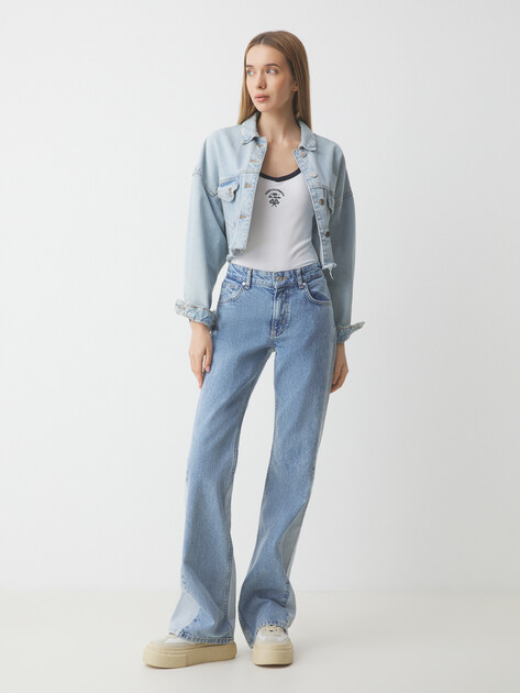 Женские джинсы клеш MO5CH1NO JEANS DENIM, Артикул 0315, голубой | 4644439. Ракурс 2