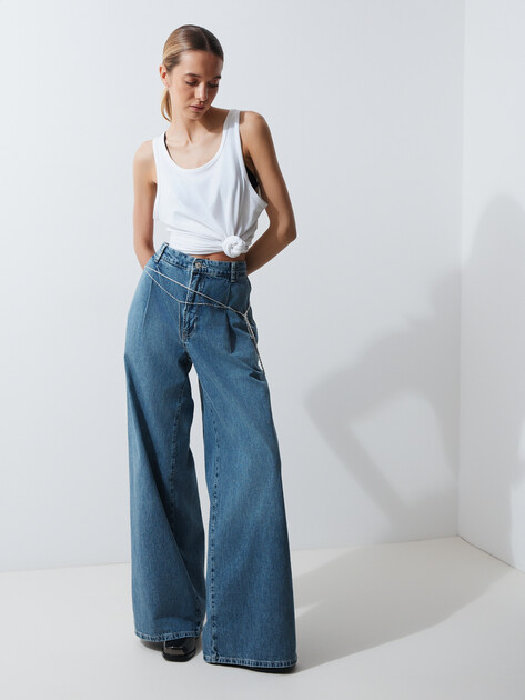 Женские широкие джинсы MO5CH1NO JEANS DENIM, Артикул 0341 SS25, серо-синий | 4644501. Ракурс 5 Женские широкие джинсы MO5CH1NO JEANS DENIM, Артикул 0341 SS25, серо-синий | 4644501. Ракурс 5