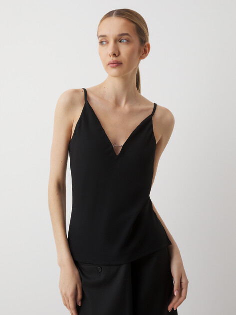 Женский топ GUESS CAROLINE TANK TOP LOGO PLATE, Артикул W5GH58WGLD2, черный | 4666297. Ракурс 5