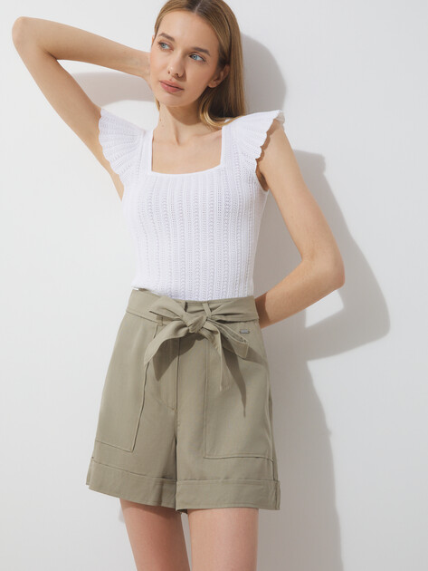 Женский топ GUESS SS SN POINTELLE LAUREL SWTR, Артикул W5GR30Z30Y2, белый | 4666519. Ракурс 5