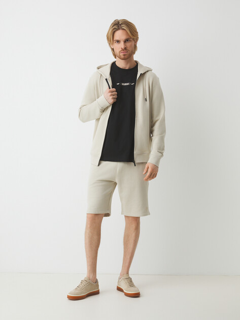 Мужская толстовка GUESS ALDWIN ZIP HOODED SWEATSHIRT, Артикул Z2YQ28KAIJ1, бежевый | 4666697. Ракурс 2