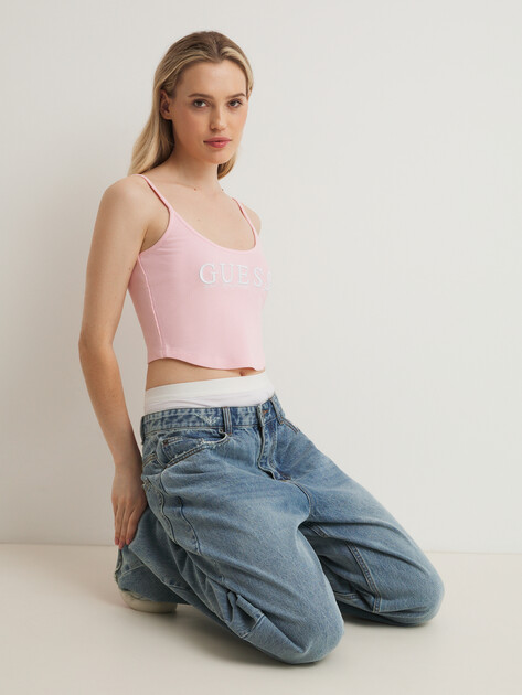 Женский топ GUESS SUNFLOWER RIB TOP, Артикул V5GP16K8RT2, светло-розовый | 4676566. Ракурс 6