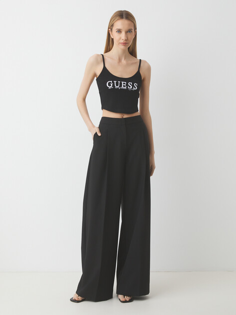 Женский топ GUESS SUNFLOWER RIB TOP, Артикул V5GP16K8RT2, черный | 4676609. Ракурс 2