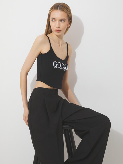 Женский топ GUESS SUNFLOWER RIB TOP, Артикул V5GP16K8RT2, черный | 4676609. Ракурс 5