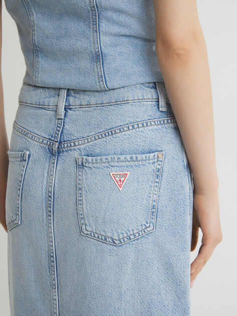 Женская юбка макси из денима GUESS THAISS MAXI SKIRT, Артикул W5GD83D5B96, голубой | 4677091. Ракурс 3