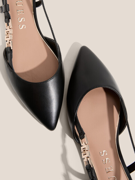 Балетки с открытой пяткой (слинг-бэк) GUESS FRANIE, Артикул FLTFRALEA05, черный | 4693620. Ракурс 3