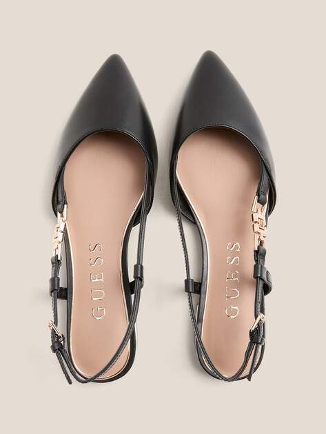 Балетки с открытой пяткой (слинг-бэк) GUESS FRANIE, Артикул FLTFRALEA05, черный | 4693620. Ракурс 4