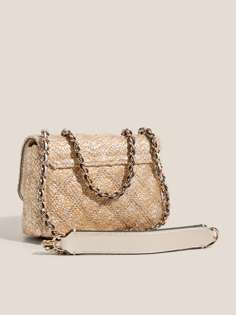 Женская сумка через плечо кросс-боди GUESS GIULLY II MINI 2 COMP CVRT FLP, Артикул HWQW9673740, золотой | 4712717. Ракурс 3
