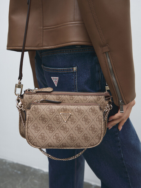 Женская сумка через плечо кросс-боди GUESS NOELLE II DBL POUCH CROSSBODY, Артикул HWBG9672710, темно-бежевый | 4713158. Ракурс 5