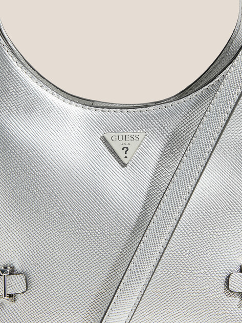 Женская сумка GUESS ROSALBA SMALL HOBO CROSSBODY, Артикул HWMY9657010, серебряный | 4713283. Ракурс 2 Женская сумка GUESS ROSALBA SMALL HOBO CROSSBODY, Артикул HWMY9657010, серебряный | 4713283. Ракурс 2