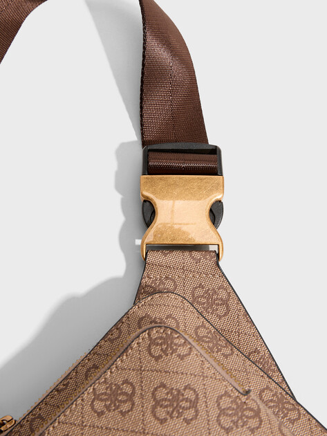 Мужская поясная сумка GUESS MILANO FLAT BUMBAG W FRT PKT, Артикул HMMILOP5214, темно-бежевый | 4713655. Ракурс 2