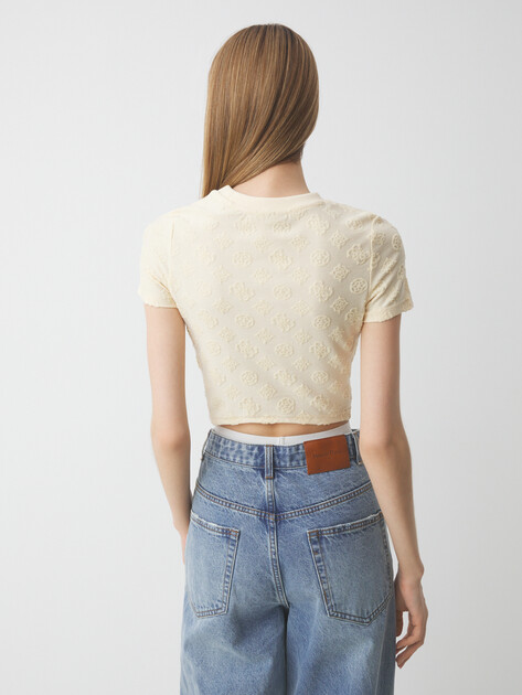 Топ GUESS PEONY JACQUARD KNIT TOP, Артикул V5GP21KCT02, сливочный | 4726397. Ракурс 4 Топ GUESS PEONY JACQUARD KNIT TOP, Артикул V5GP21KCT02, сливочный | 4726397. Ракурс 4