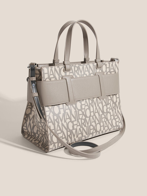 Женский тоут ARMANI EXCHANGE SUSIE MONOGRAM BIG TOTE, Артикул 942689, бежево-золотой | 4759769. Ракурс 3
