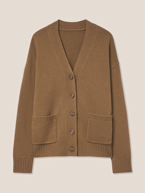 Женский кардиган с накладными карманами MAISON DAVID, Артикул FL5889, серо-коричневый | 4794223. Ракурс 6