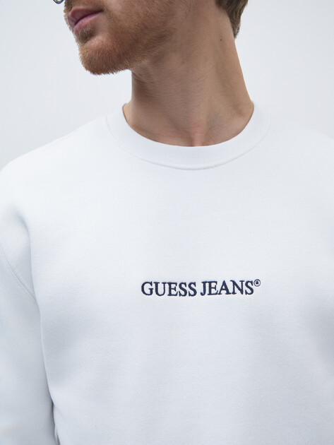 Мужской свитшот GUESS JEANS GJ CN SLIM LOGO EMB SWEAT, Артикул M4YQ19K9V31, белый | 4802172. Ракурс 3