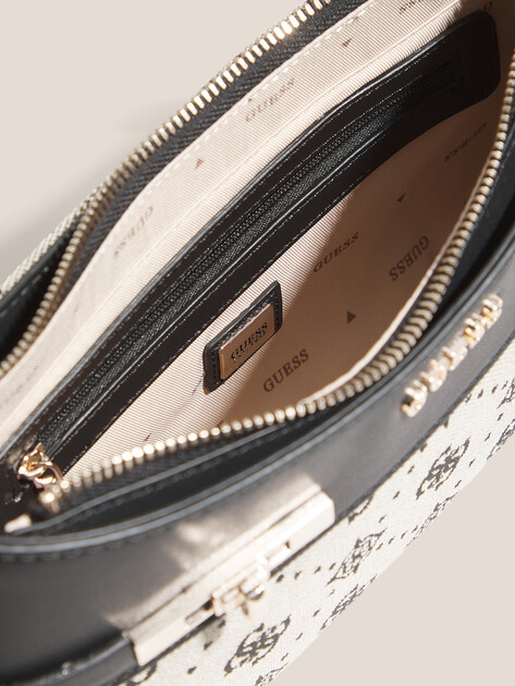 Женская сумка  GUESS MELINDA LOGO SHOULDER BAG, Артикул HWJP9902170, серый | 4814415. Ракурс 4