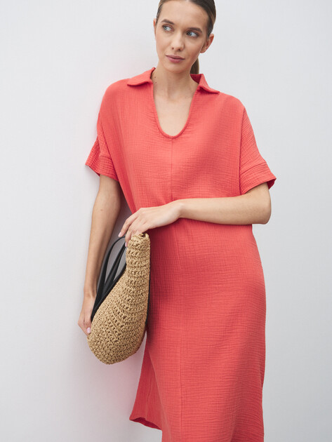 Женское платье из муслина MAISON DAVID, Артикул BLN917, морковный | 4835825. Ракурс 5