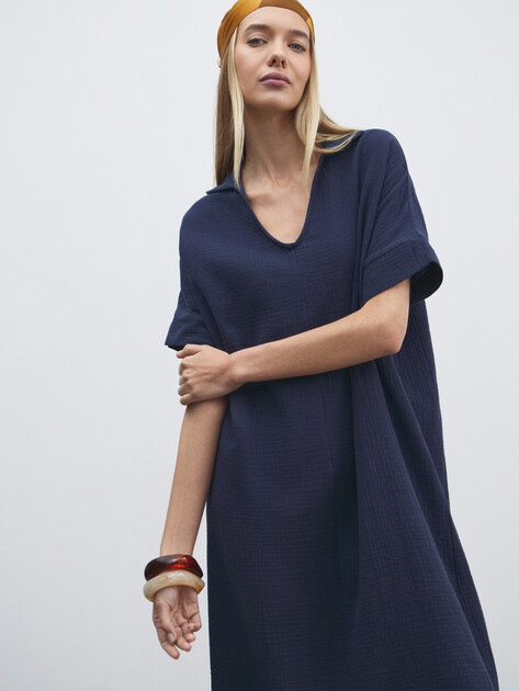 Женское платье из муслина MAISON DAVID, Артикул BLN917, серовато-синий | 4835836. Ракурс 2