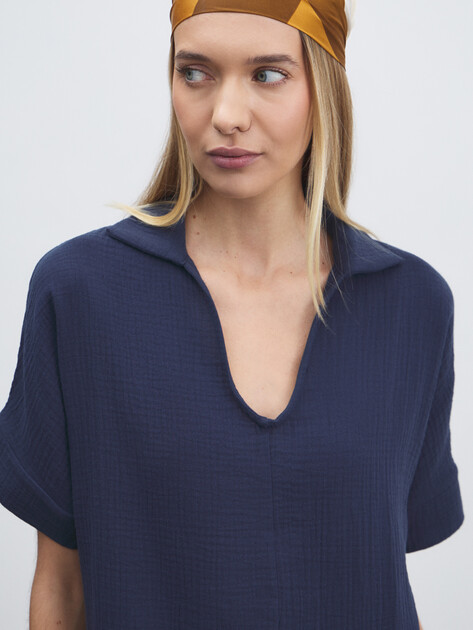 Женское платье из муслина MAISON DAVID, Артикул BLN917, серовато-синий | 4835836. Ракурс 3