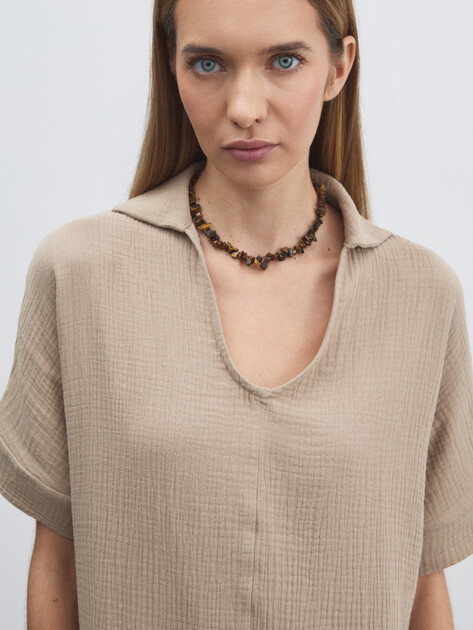 Женское платье из муслина MAISON DAVID, Артикул BLN917, серовато-бежевый | 4835837. Ракурс 3