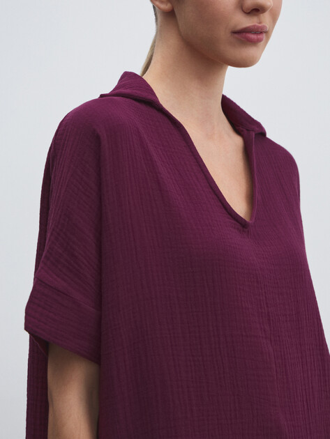 Женское платье из муслина MAISON DAVID, Артикул BLN917, бордово-фиолетовый | 4835838. Ракурс 3