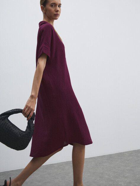 Женское платье из муслина MAISON DAVID, Артикул BLN917, бордово-фиолетовый | 4835838. Ракурс 5
