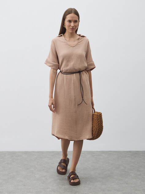 Женское платье из муслина MAISON DAVID, Артикул BLN917, темно-бежевый | 4835846. Ракурс 2