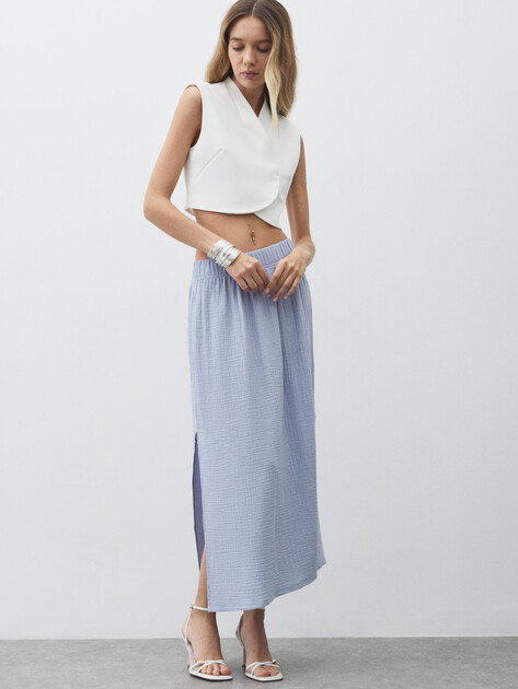 Юбка миди из муслина MAISON DAVID, Артикул BLN918, небесно-голубой | 4835979. Ракурс 2
