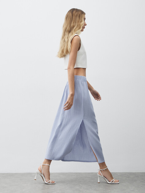 Юбка миди из муслина MAISON DAVID, Артикул BLN918, небесно-голубой | 4835979. Ракурс 5