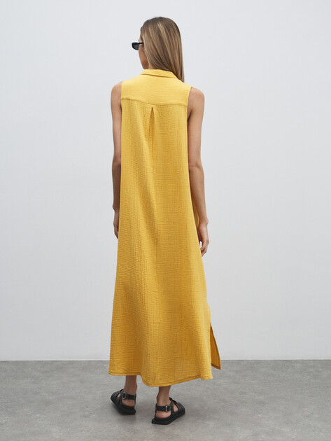 Женское платье из муслина MAISON DAVID, Артикул DRESS-2C, горчичный | 4841969. Ракурс 4