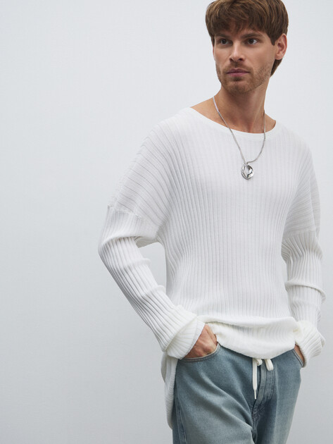 Мужской джемпер MM6 MAISON MARGIELA Crewneck, Артикул SH2HL0020, белый | 4853165. Ракурс 5