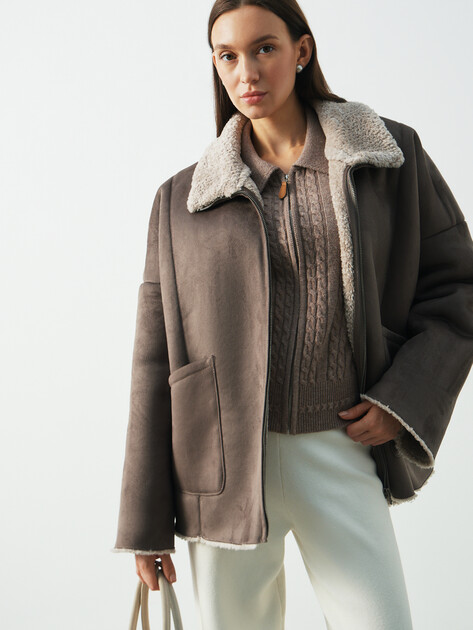 Женская дубленка  MAISON DAVID, Артикул ODRI_SDF-S, коричнево-серый | 4858103. Ракурс 5