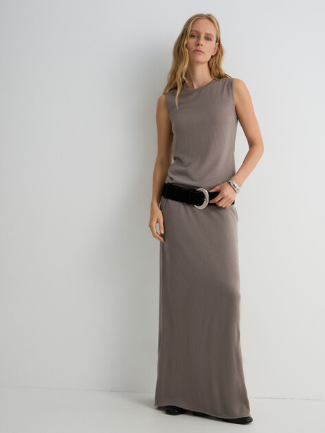 Женский трикотажный костюм с юбкой макси MAISON DAVID, Артикул ML-KN150002, серый | 4870978. Ракурс 2
