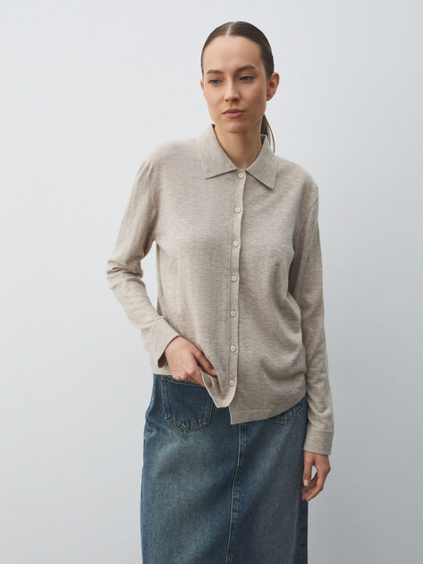 Женская рубашка MAISON DAVID, Артикул ML-KN9002, темно-бежевый | 4877078. Ракурс 3 Женская рубашка MAISON DAVID, Артикул ML-KN9002, темно-бежевый | 4877078. Ракурс 3
