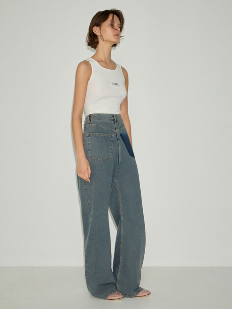 Женские широкие джинсы  MM6 MAISON MARGIELA, Артикул S52LA0257, серо-синий | 4886034. Ракурс 2