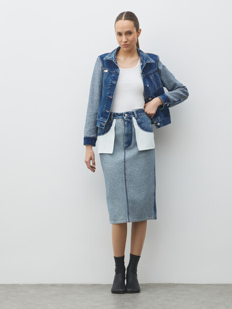 Юбка  миди MM6 MAISON MARGIELA, Артикул S52ME0024, голубой | 4886125. Ракурс 2