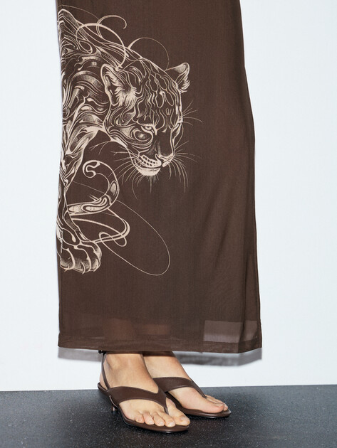 Женское платье GUESS SL PENELOPE MESH LONG DRESS, Артикул W5YK19KCZC2, коричневый | 4891026. Ракурс 3