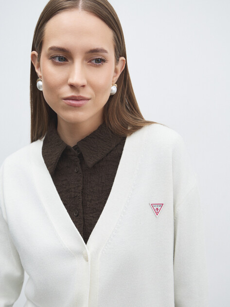 Женский кардиган GUESS JEANS GJ LS VN MINI TRIANGLE CARDI, Артикул W4BR16Z3HO2, молочно-белый | 4909001. Ракурс 3 Женский кардиган GUESS JEANS GJ LS VN MINI TRIANGLE CARDI, Артикул W4BR16Z3HO2, молочно-белый | 4909001. Ракурс 3