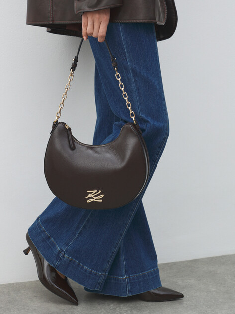 Женская сумка  KARL LAGERFELD k/autograph moonbag naplak, Артикул A4W30104, темно-коричневый | 4920292. Ракурс 5