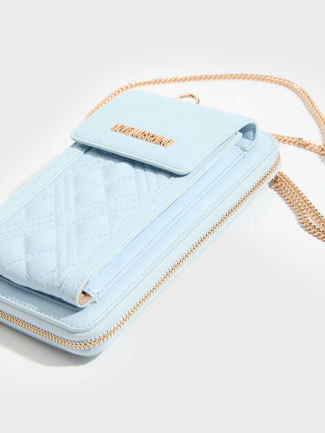 Женская сумка для смартфона LOVE MOSCHINO SLG QUILTED, Артикул JC5682PP SS23, небесно-голубой | 4924737. Ракурс 2