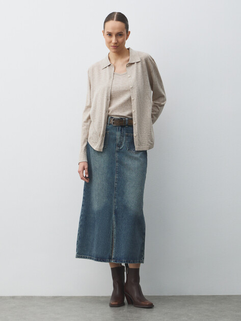 Юбка из денима MAISON DAVID, Артикул SH-13, голубой | 4934279. Ракурс 2